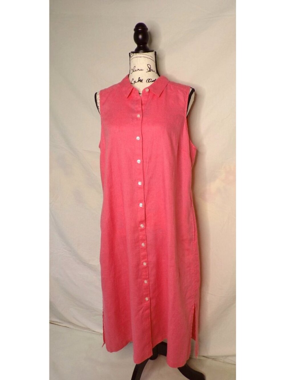 🆕TOMMY BAHAMA Two Palms Linen Shirt Dress Belted Pockets Coral Large - Picture 9 of 10